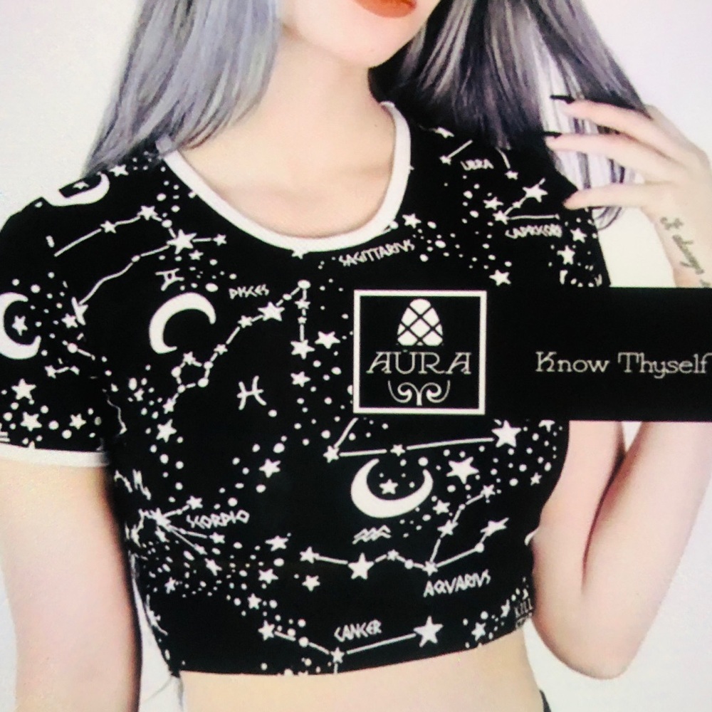 Aura zodiac Black and White Astrological Crop Top witch gothic - Picture 5 of 5